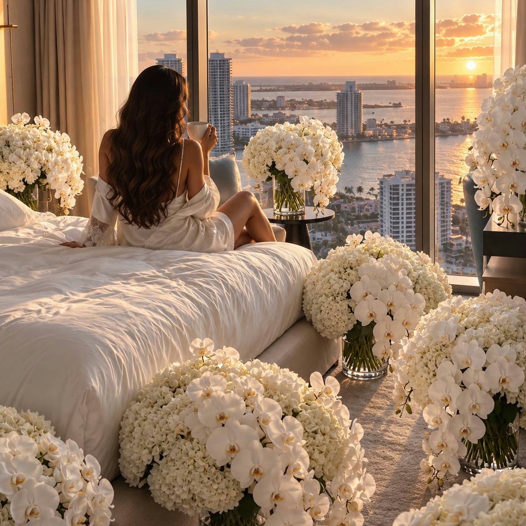 Diamond Suite — a bedroom in white orchid and hydrangea